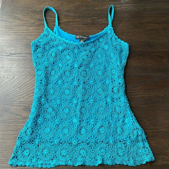 INC International Concepts Tank Top NWT – Size M – Peacock Blue Crochet - Picture 1 of 11
